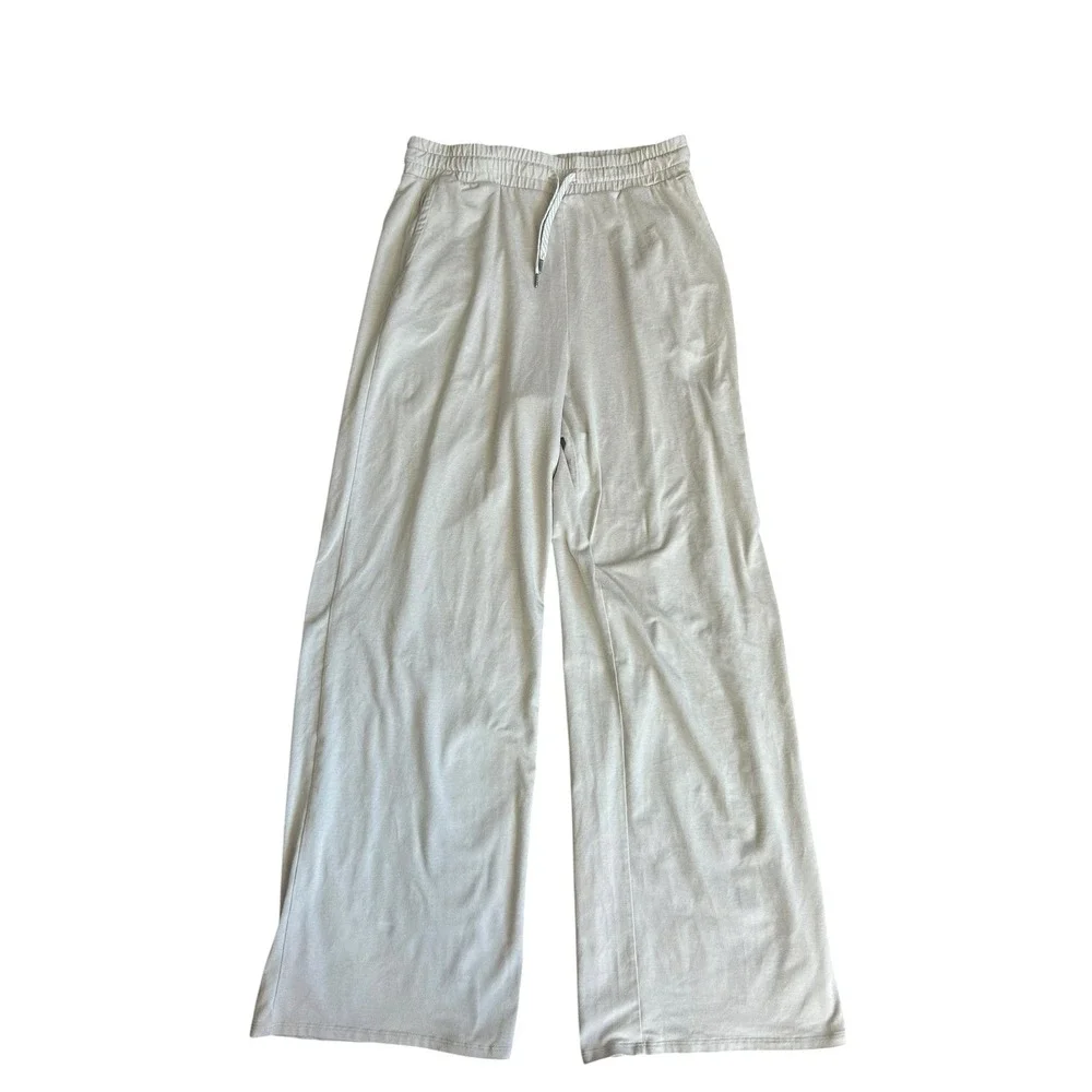 Vuori Wide Leg Lounge Pants High Rise Drawstring Athleisure Beige VW4023 Women M
